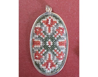 Armenian Ornaments Embroidered Silver Pendant by Arpi Avdalyan
