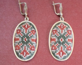 Armenian Ornaments Embroidered Silver Earrings by Arpi Avdalyan