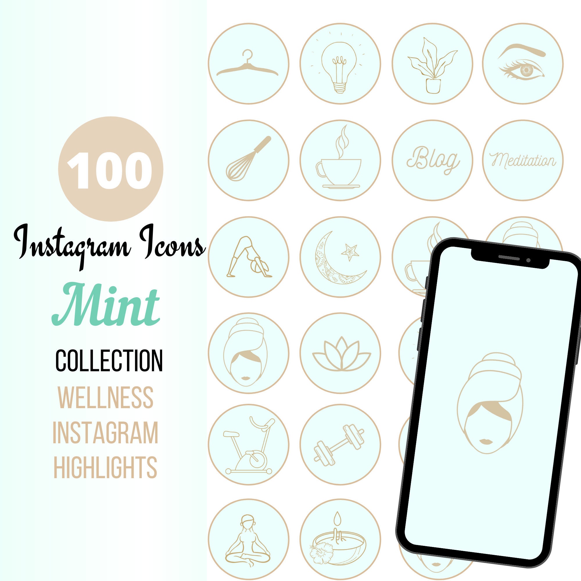 Instagram Highlight Covers for Wellness Brands 100 Blue - Etsy UK