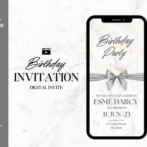 Silver Birthday Digital Invite | Grey Luxury Birthday Flyer Video Invitation | Surprise Birthday Evite | Bachelorette Digital Invite