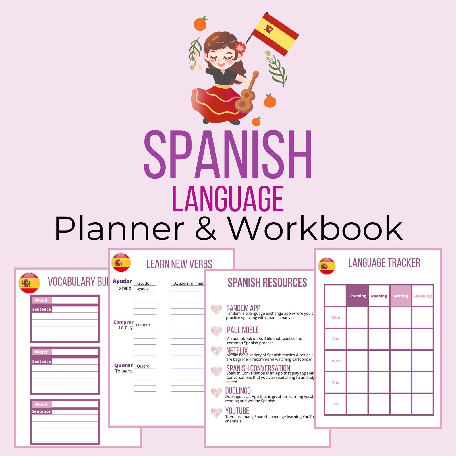 Spanish Language Planner Printable PDF Study the Spanish Etsy