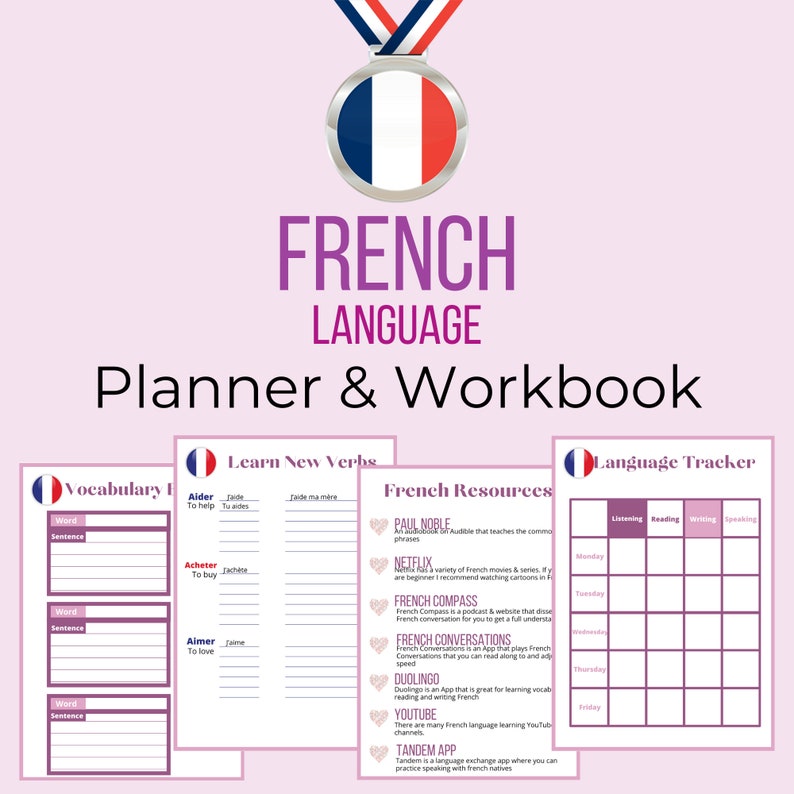 French Language Planner Printable 40 page PDF Study the French Etsy