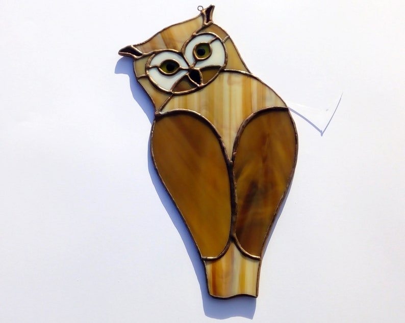 Hanging window window window for Valentine's Day, owl animal spirit totem. Unusual gift, creation decoration sun-catch in stained glass image 4