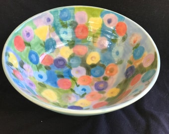 Flowers in blue bowl