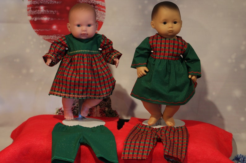 Green Dress with Ribbon Plaid Bodice for 15 baby dolls