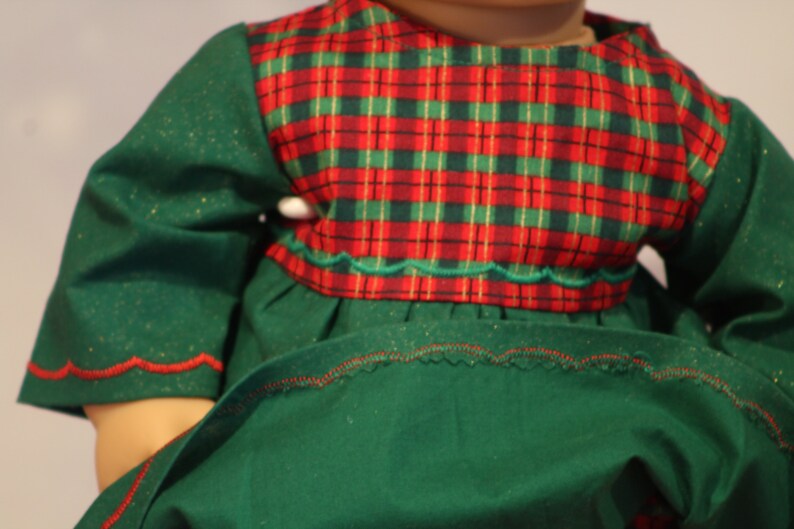 Green Dress with Ribbon Plaid Bodice for 15 baby dolls