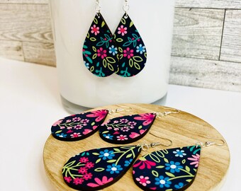 Oversized Colorful Earrings Wood Floral Tear Drop