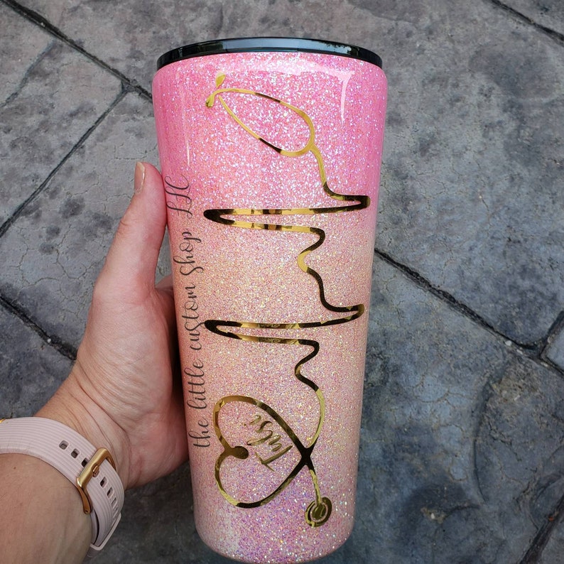 Nurse Tumbler Nurse cup with heartbeat stethoscope Glitter Etsy