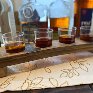 Flight Board (Reclaimed Barrel Stave) w/ Rocks Glasses - Whiskey/Bourbon/Tequila