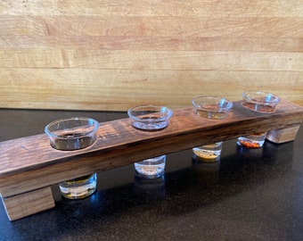Flight Board (Reclaimed Barrel Stave) w/ Spirit Glasses - Tequila, Rum, Whiskey