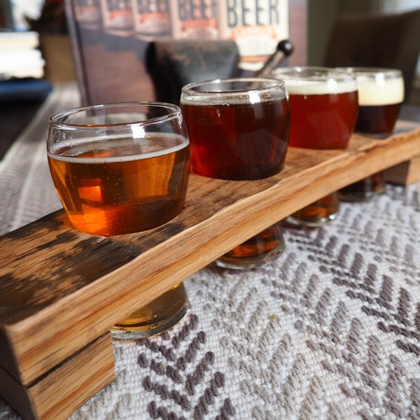 Flight Board (Reclaimed Barrel Stave) w/ Pub Tasting Glasses - Craft Beer