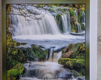 Derbyshire Waterfall, Peak District, UK 15 x 15 cm, 6 inch x 6 inch, Blank Photo Greeting Card