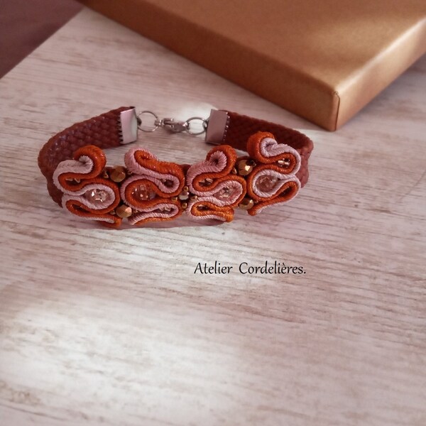 Bracelet Soutache, couleur terracotta