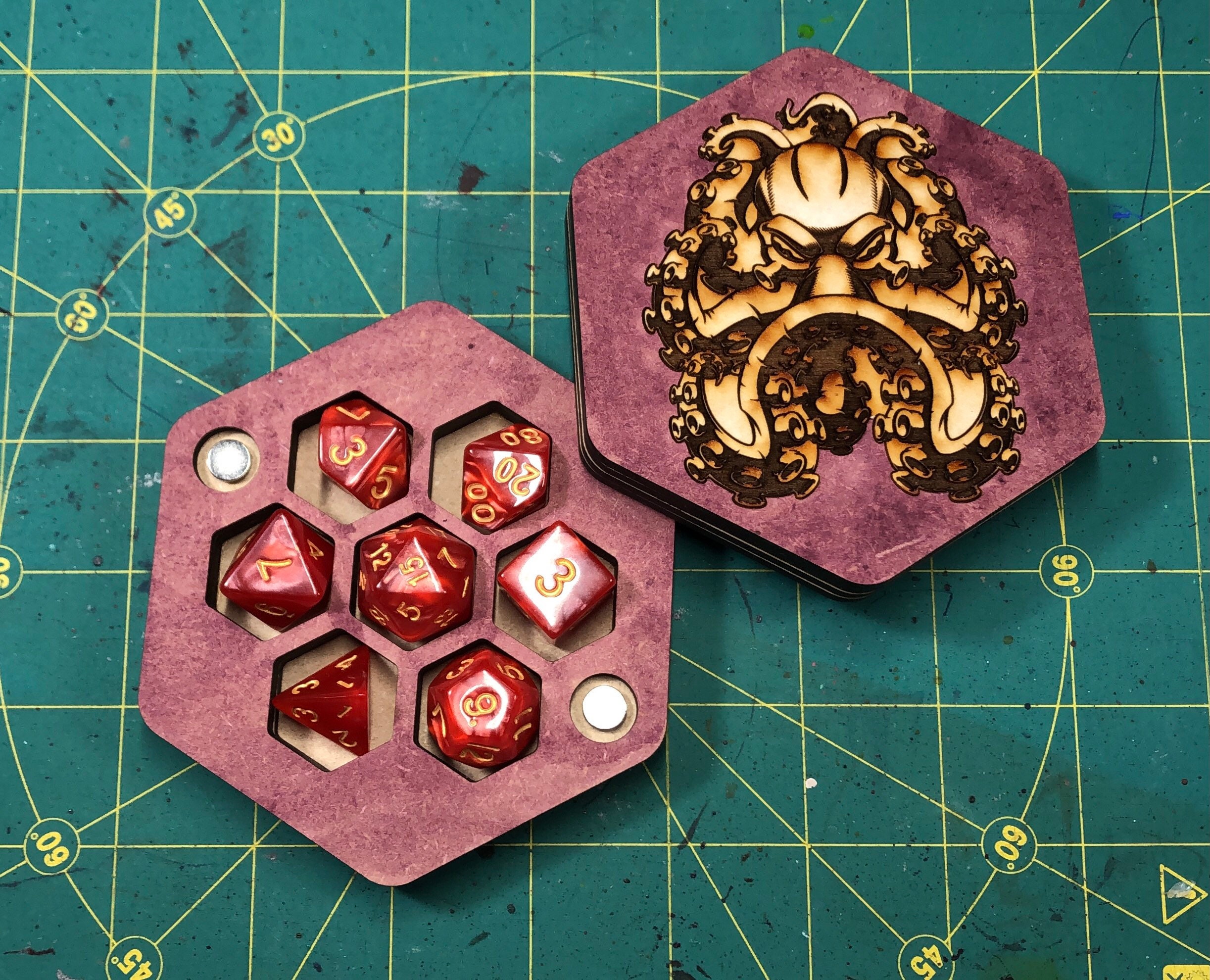 Laser cut and engraved hexagon dice box. Etsy