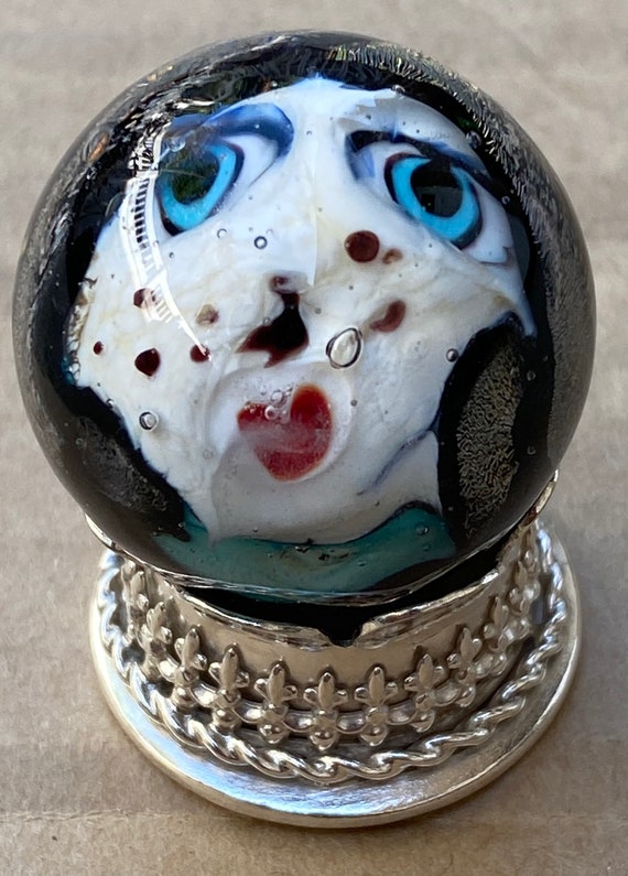 Handmade artisan glass collector's marble head Maggie, with dicro hair.