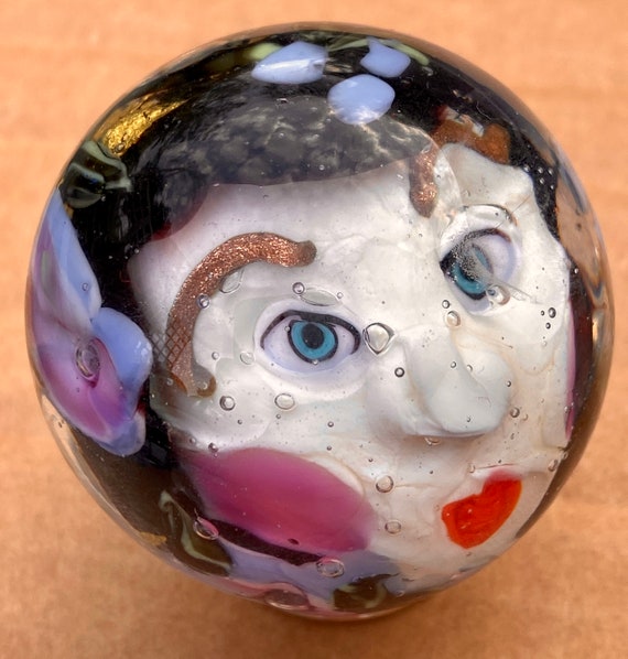 Handmade artisan glass collector's marble head Grace with 23KT gold foil accents.