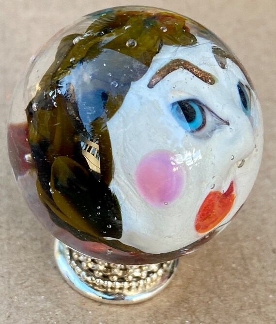Handmade artisan glass collector's marble head Willow with 23KT gold foil accents.