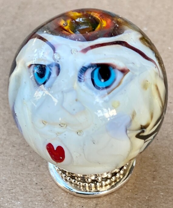 Handmade artisan glass collector's marble head Fancy with 23 KT gold foil accents