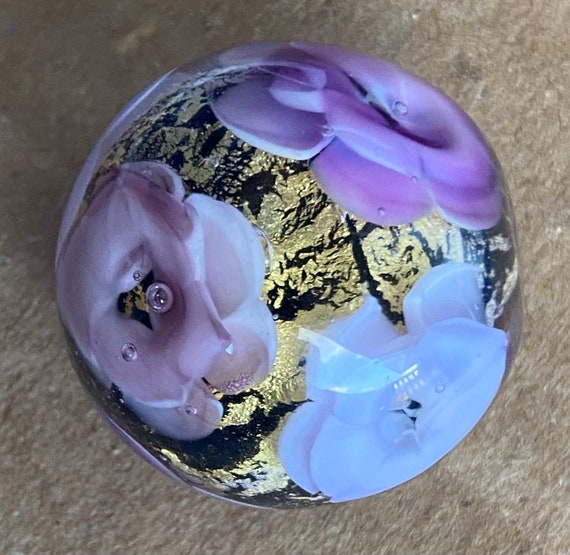 Handmade artisan glass collector's purple flower marble