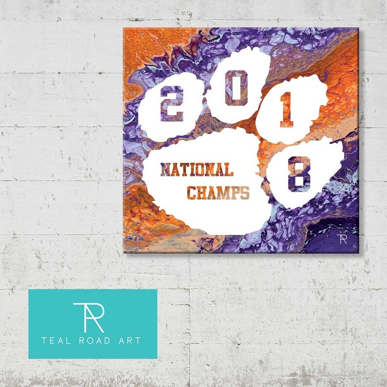 Clemson 2018 National Champs 12 X 12 Printable Digital Download Orange Purple White Tiger Paw