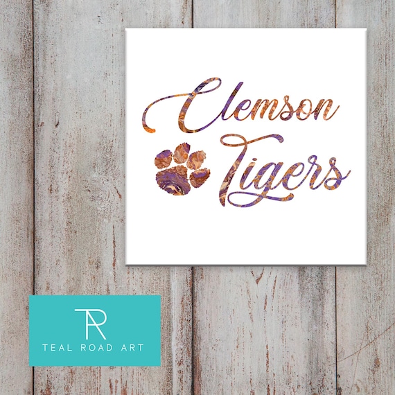 Clemson Tigers Script 12 In X 12 Inprintable Digital Download Orange Purple White Tiger Paw