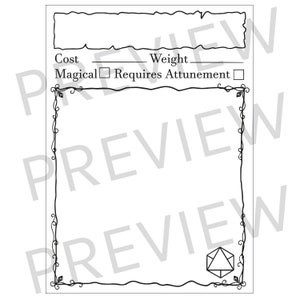 Printable Blank D&amp;D Item Cards Digital Download - Etsy Australia