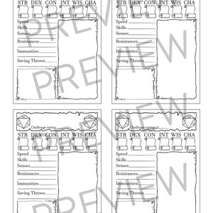 Printable Blank D&amp;D Stat Block Cards (Download Now) - Etsy