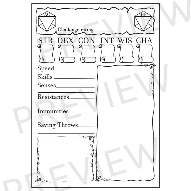 Blank D D Monster NPC Statblock Cards Ttrpg Accessory Etsy