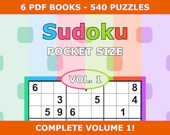 May include: A colorful image with the text "Sudoku Pocket Size Vol. 1 Complete Volume 1!"  The image shows a Sudoku puzzle grid with numbers 6, 3, 5, 9, 6, 1, 8, and 4 filled in.