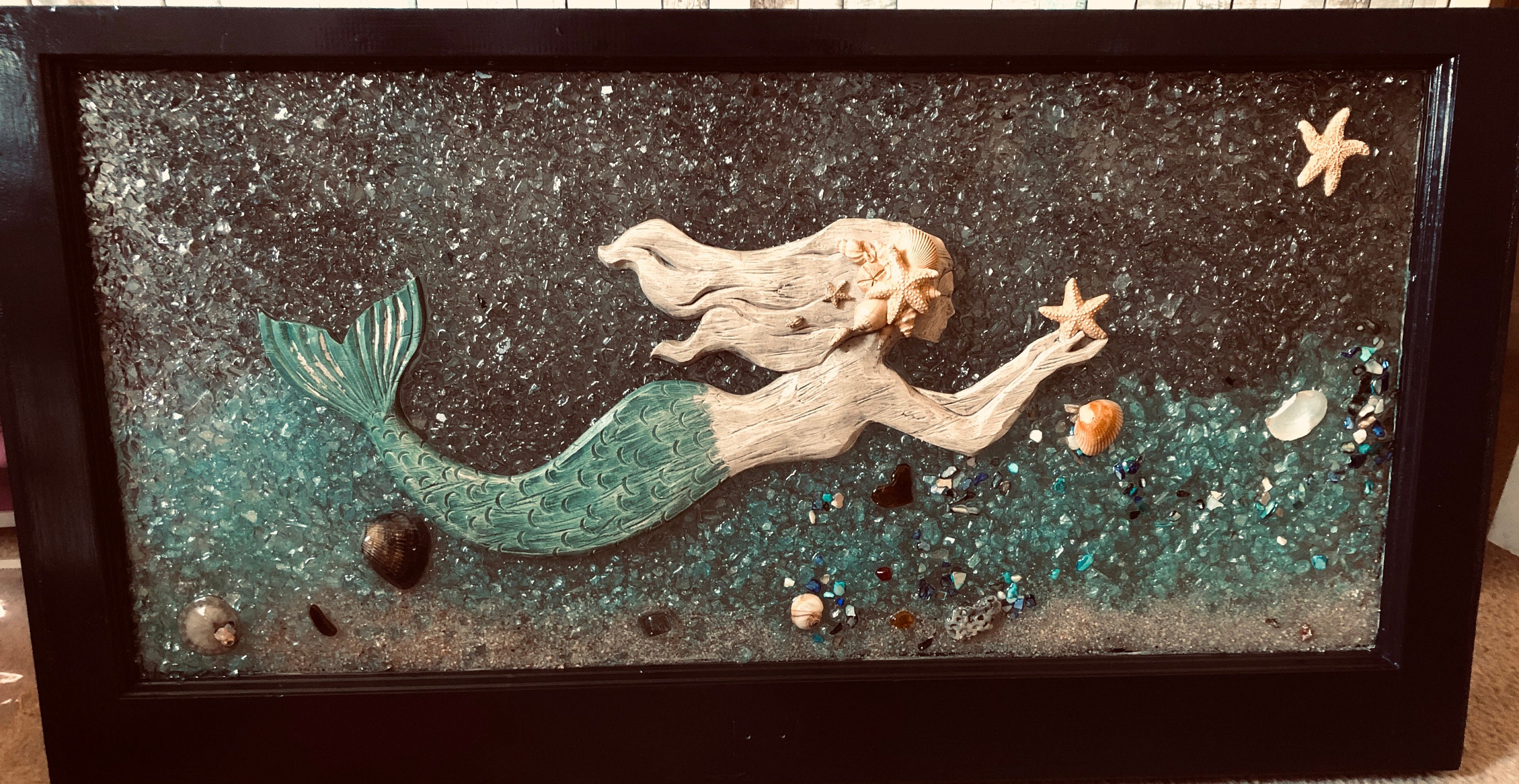 Mermaid Window Wall Hanging Sea Glass Wall Hanging Resin