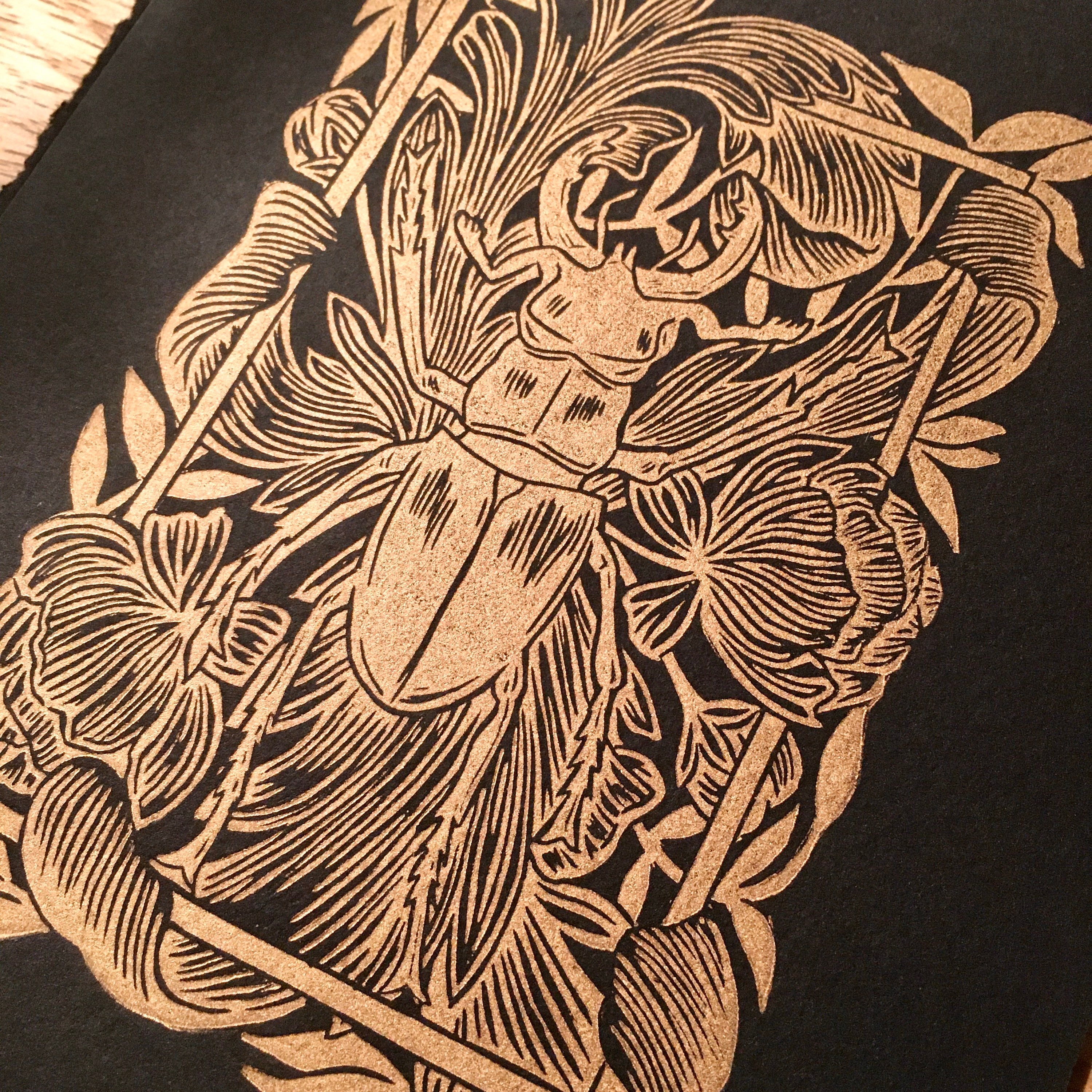 Insect Linocut Gold Stag Beetle Linocut Art Print: Botanical Insect Wall Decor - Etsy