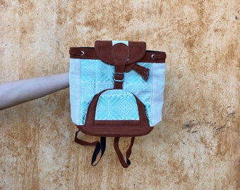 Handmade retro ON SALE! school bag travel bag Purple leather Backpack Guatemalan fabrics