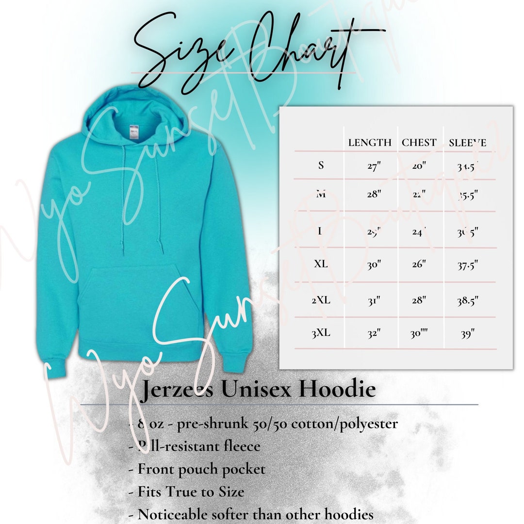 Jerzees 996 Hoodies Size and Color Chart Size Chart for - Etsy