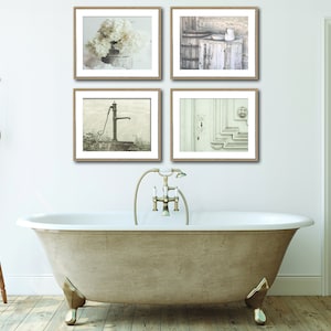 Retro Wall Decor, Vintage Bathroom, Farmhouse Decor, Rustic Decor, Farmhouse Bathroom Set of 4  - Canvas or Print