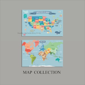 World Map Placemat Practice Learning Continents, Countries, and Oceans | Dry Erase | Non-Slip Learning | Educational