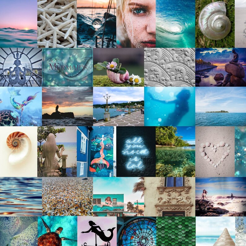 Mermaid Aesthetic Blue Collage Kit Mermaid Wall Decor Etsy