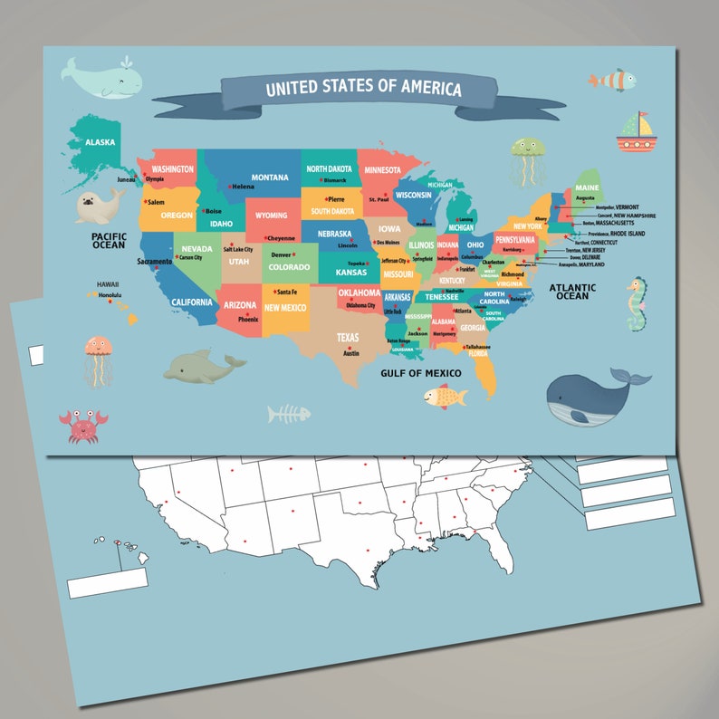 United States Map Placemat Practice Learning States and Etsy