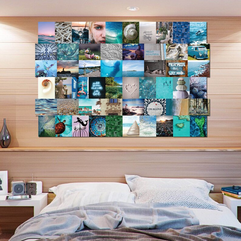Mermaid Aesthetic Blue Collage Kit Mermaid Wall Decor Etsy