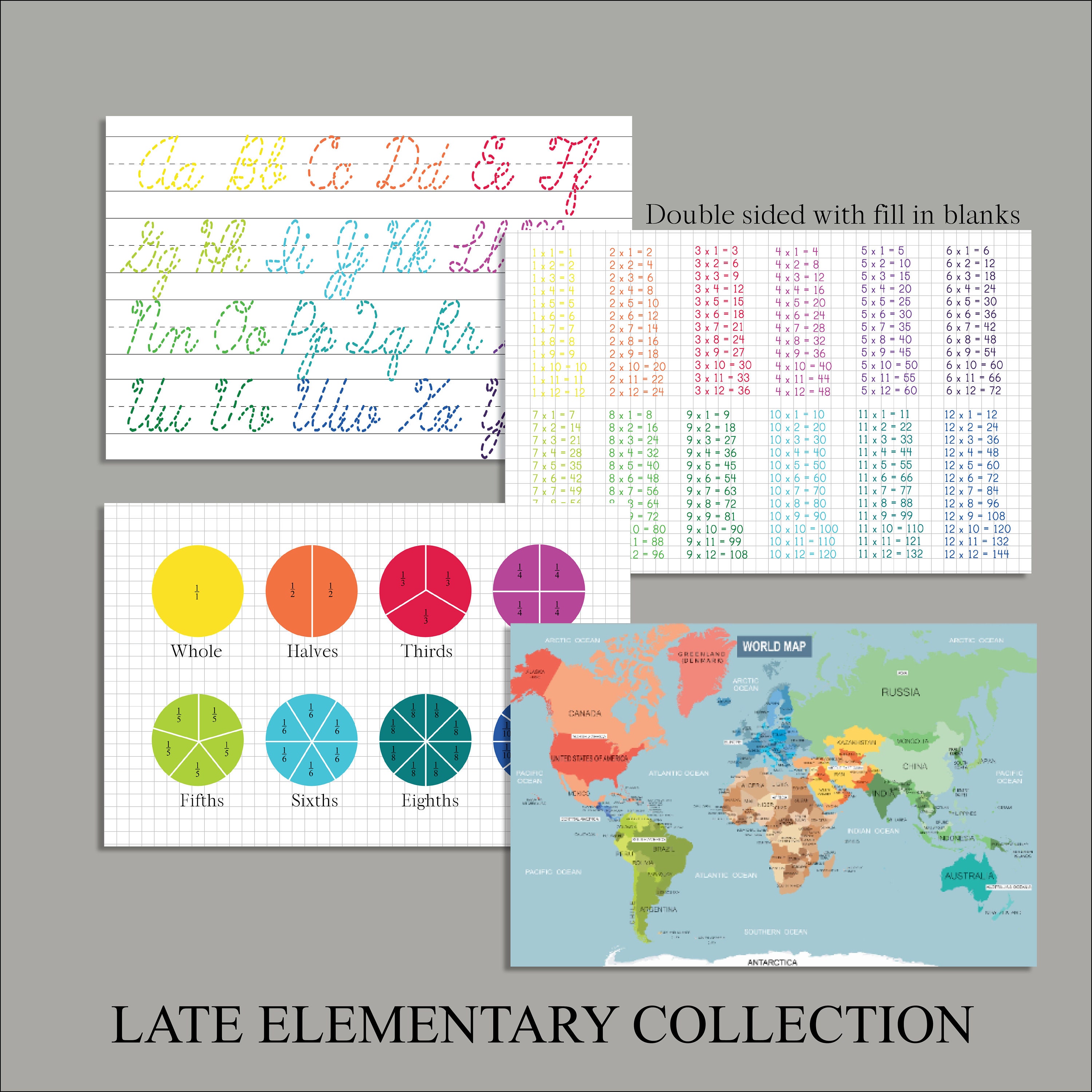 World Map Placemat Practice Learning Continents Countries Etsy