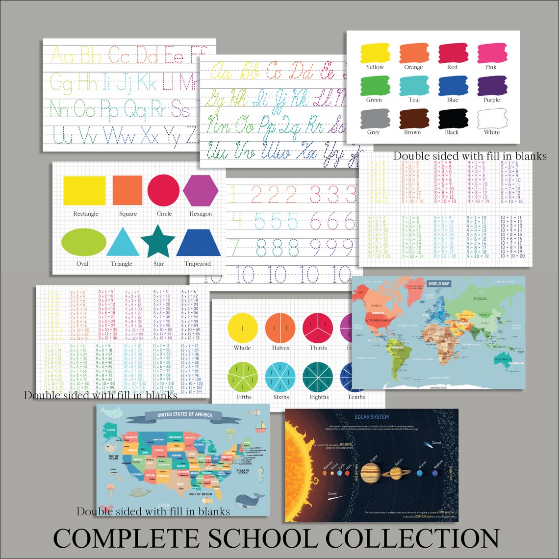 Colorful Alphabet Placemat Dry Erase Learning Etsy