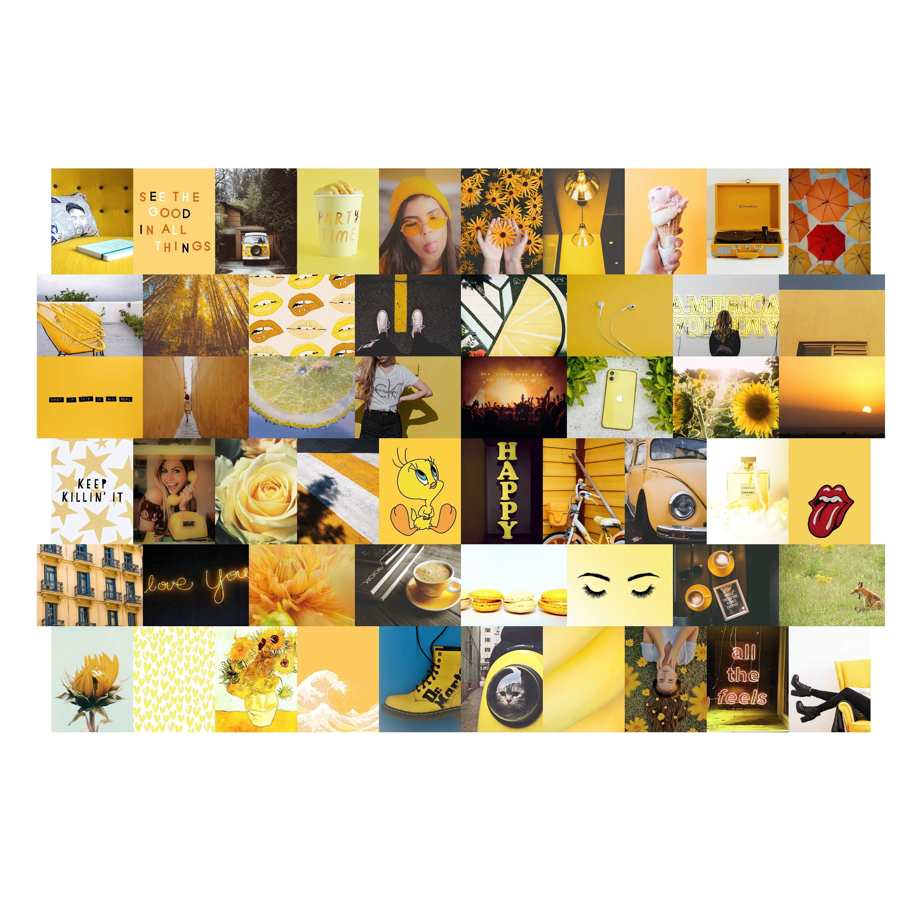 Yellow Aesthetic Collage Kit 54 Piece Wall Decor VSCO | Etsy