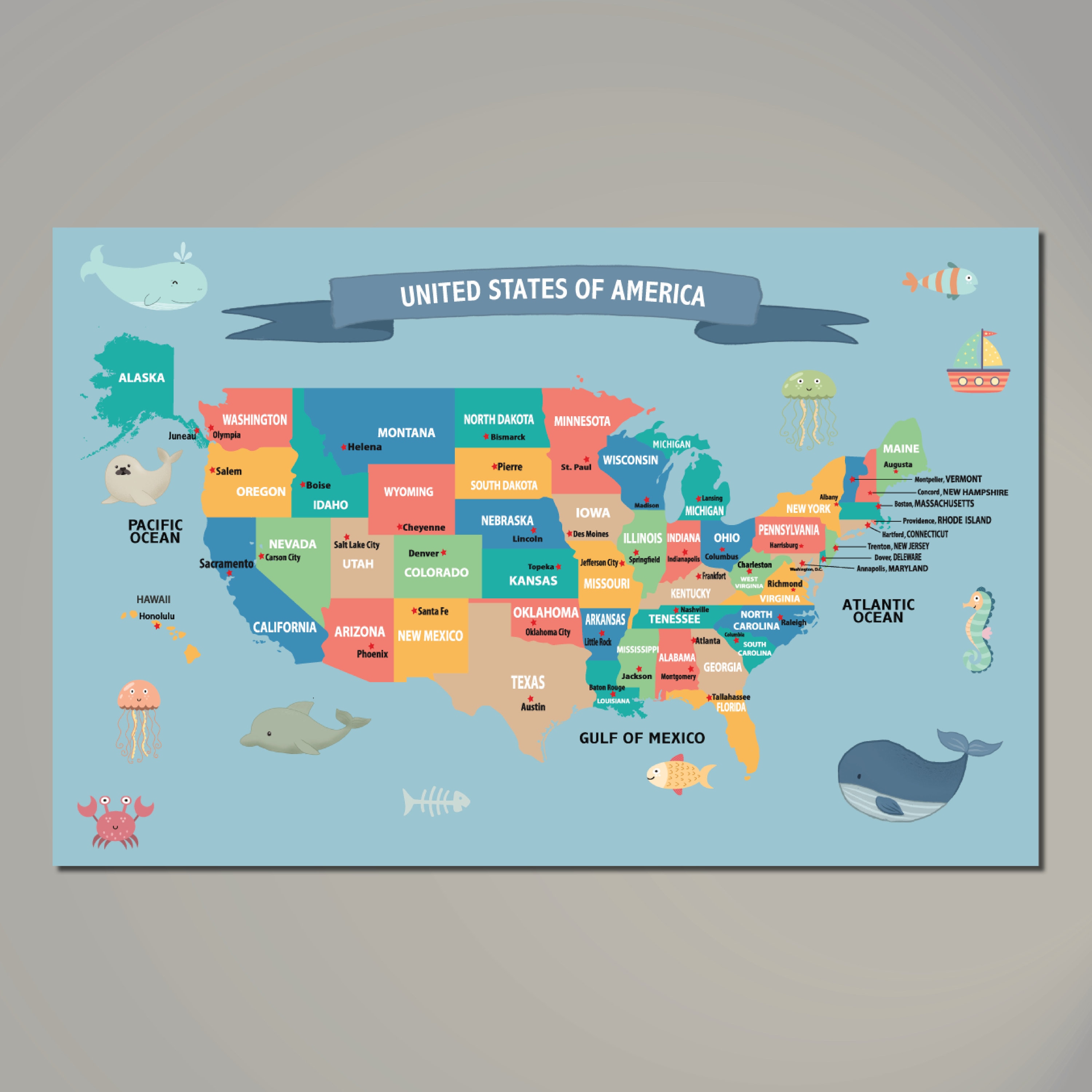 United States Map Placemat Practice Learning States and Etsy