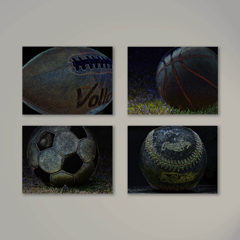 Sport Ball Art Set of 4 Sports Decor Sports Wall Art Sport Etsy