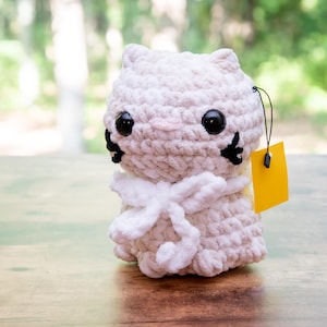 Chunky Crochet Cat Plush, Handmade Chubby Kitty Stuffed Animal, Crocheted Amigurumi Kitten Plushie, Birthday Gift for Boy or Girl