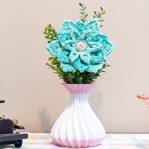 Crochet Flower Arrangement in 3D Printed Vase - Handmade Crochet Bouquet, Forever Flowers, Cottagecore Home Decor, Unique Gift for Her
