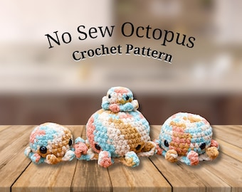かぎ針編みのタコのパターン、縫わないパターン、1 つのパターンに 4 つのサイズ、縫わないかぎ針編みのパターン デジタル ダウンロード PDF