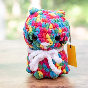 Chunky Crochet Cat Plush, Handmade Chubby Kitty Stuffed Animal, Crocheted Amigurumi Kitten Plushie, Birthday Gift for Boy or Girl