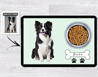 Tovaglietta per ciotola per animali domestici personalizzata, tappetino per cibo per cani, regalo per animali domestici personalizzato, regalo per amanti del cane, tappetino per ritratti di cani, regalo per cuccioli di cane nuovo, tappetino per cibo e bevande per cani personalizzato