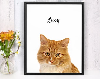 Custom Pet Portrait from photo, animal lover gift for her or him, persoanlised pet print or digital file, memorial gift