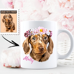 Dackel-Kaffeetasse, personalisierte Dackel-Kaffeetasse, Hund-Mama-Geschenk, Haustier-Kaffee-Tasse, Haustier-Porträt-Tasse, benutzerdefinierte Hunde-Tasse, Dackel-Geschenke